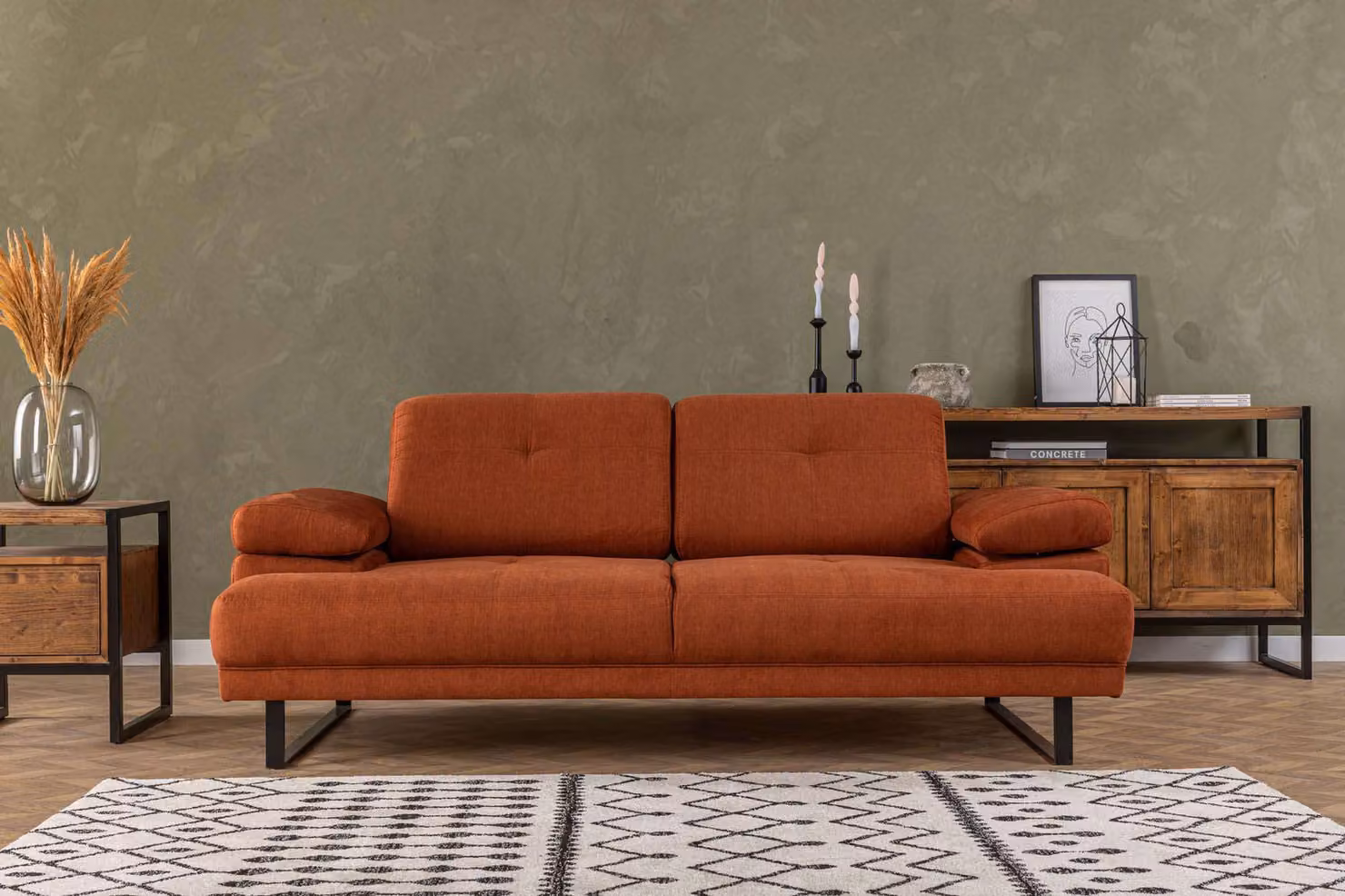 Hanah Home, Mustang- ARE1520, arancione, divano letto, struttura: Legno di faggio / truciolato