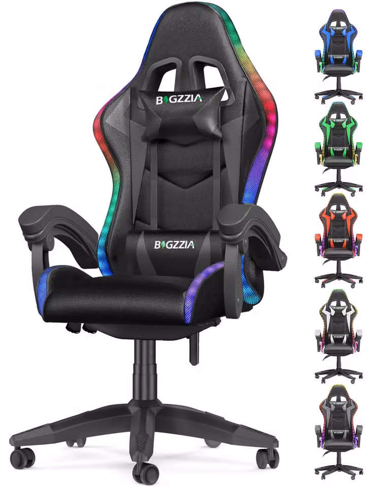Sedia da gaming con LED - Sedia da gaming ergonomica - Sedie da gaming con illuminazione RGB - Sedia da computer regolabile in altezza - Schienale inclinabile da 90 a 155° - fino a 130