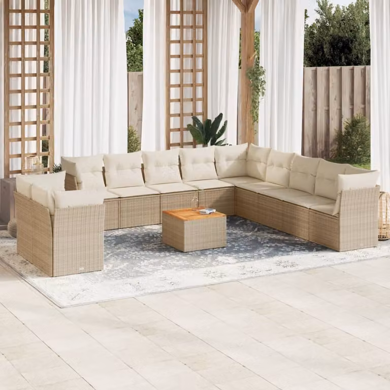 vidaXL Set Divani da Giardino 12 pz in Polyrattan con Cuscini Beige e Tavolino da Esterno