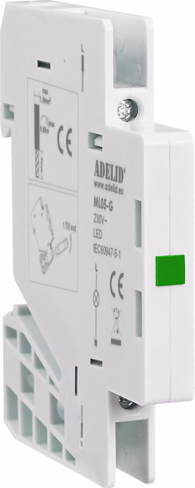 Segnalatore luminoso, spia di controllo, controllo di fase, sistema modulare parziale, sistema modulare semipartizionale, 1/2 modulo, colore verde