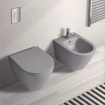Set sanitari bagno sospesi INBAGNO Feeling in ceramica grigio opaco con wc rimless e copriwcito softclose