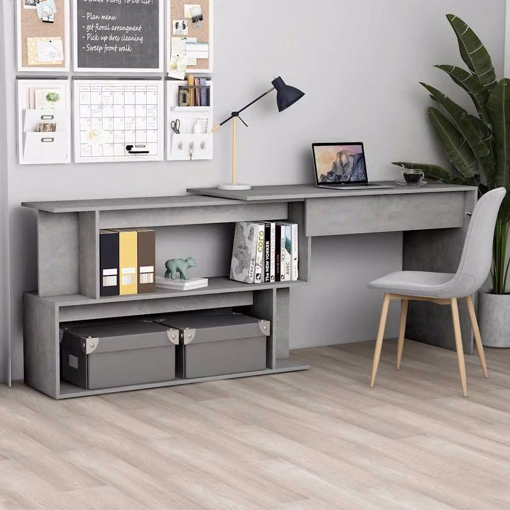 Scrivania angolare moderna vidaXL in legno e MDF grigio, L 200 x P 50 x H 76 cm