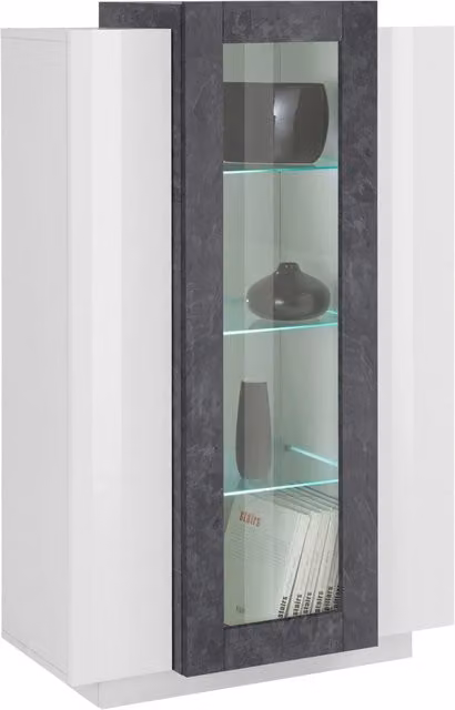 Mobile Vetrina Coro L 80 x H 120.5 x P 38 cm bianco lucido e grigio ardesia