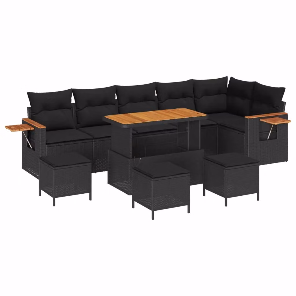 vidaXL Set Divano da Giardino Moderno a L in Polyrattan Nero con Cuscini per 8 Persone – 2