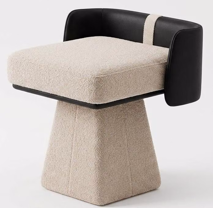 Pouf moderno, beige, compatto, ideale per la camera da letto, pratico e confortevole