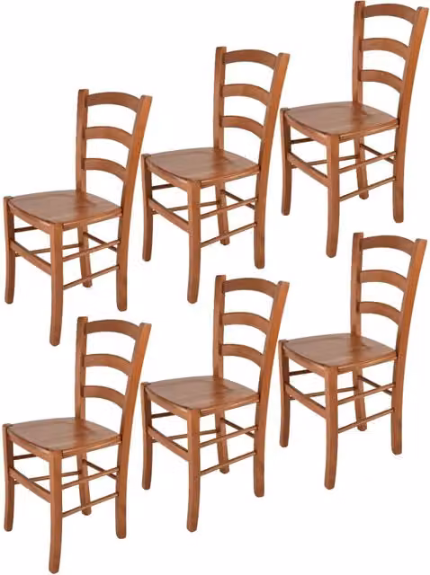 Set 6 Sedie Venice Tommychairs, robusta struttura in legno di faggio verniciata in ciliegio e seduta in legno
