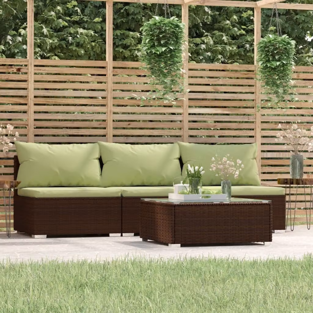 Maison Exclusive - Set da giardino 4 pezzi con cuscini Marrone Poly Rattan