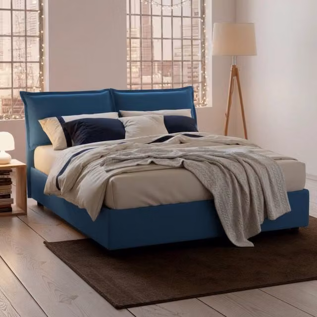 Letto matrimoniale contenitore Anjin TALAMO ITALIA con rivestimento in tessuto, Blu, L/P/H: 160 x 190 x 95 cm (per materasso)