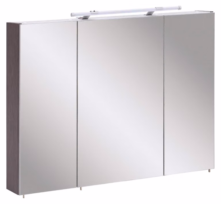 Specchio a parete 90x16x75 cm, 3 ante, 6 ripiani in vetro, illuminazione LED, colore grigio antracite