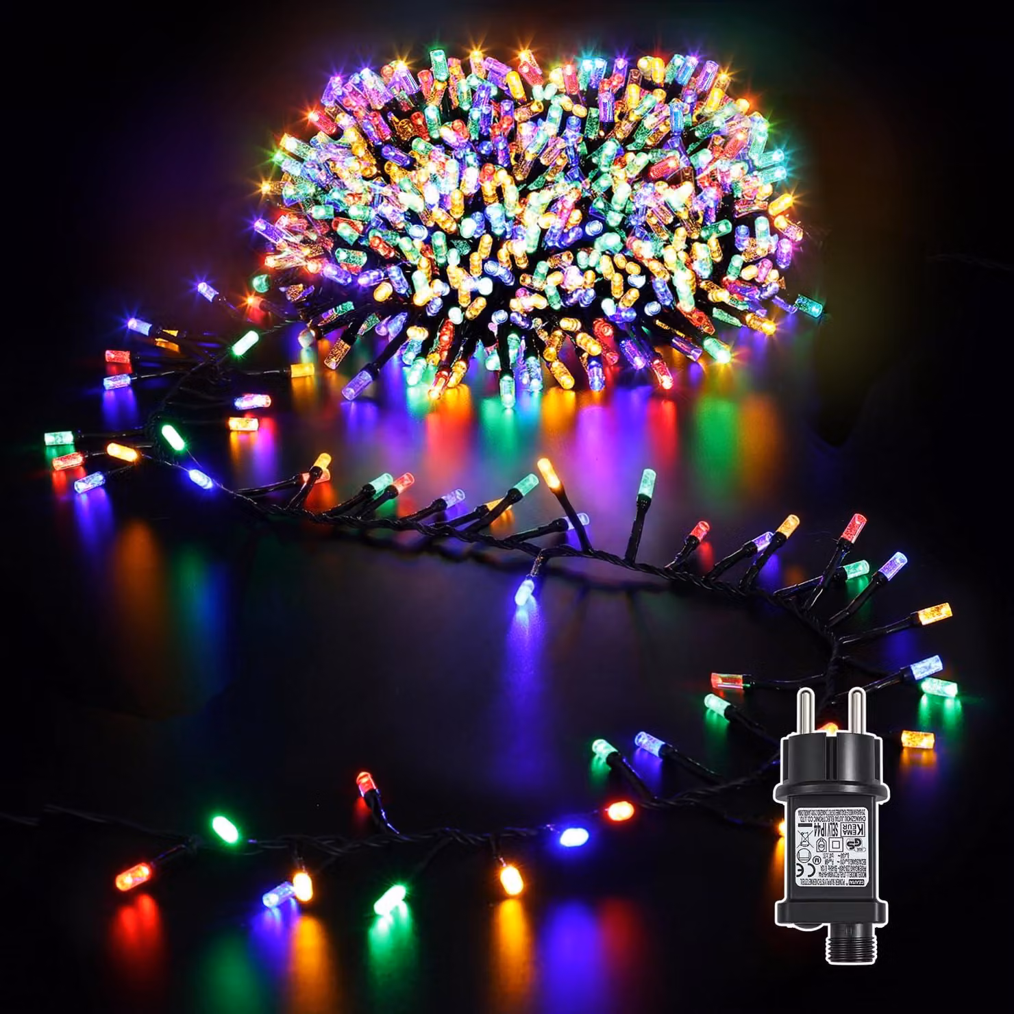 Catena luminosa da 10 metri con 500 LED colorati, adatta per interni ed esterni
