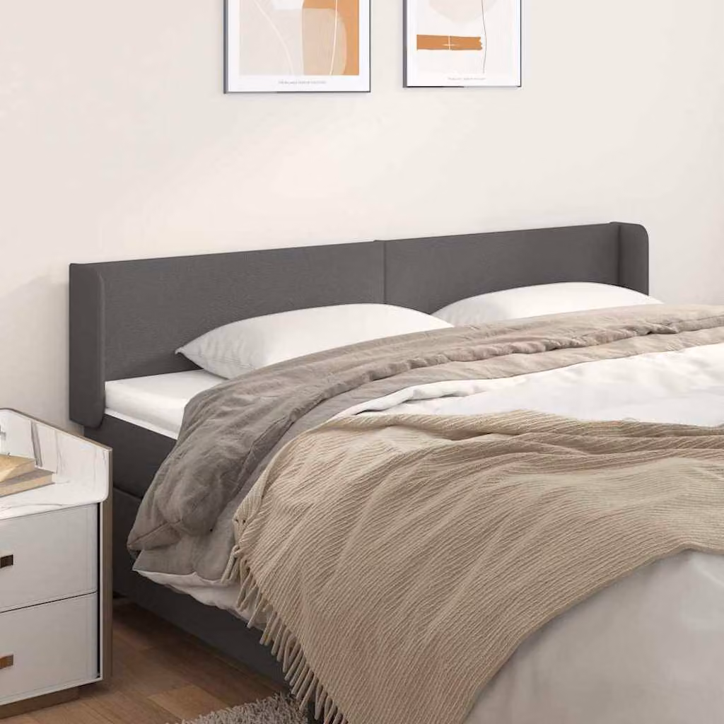 Testiera per letto imbottita vidaXL in similpelle grigia, L: 183 cm, P: 16 cm, H: 78-88 cm