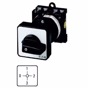 Interruttore a gradini Eaton, T0, 20 A, montaggio intermedio, 3 moduli, contatti: 6, 90°, con scatto, con posizione 0, 0-3, n. 15053 012838