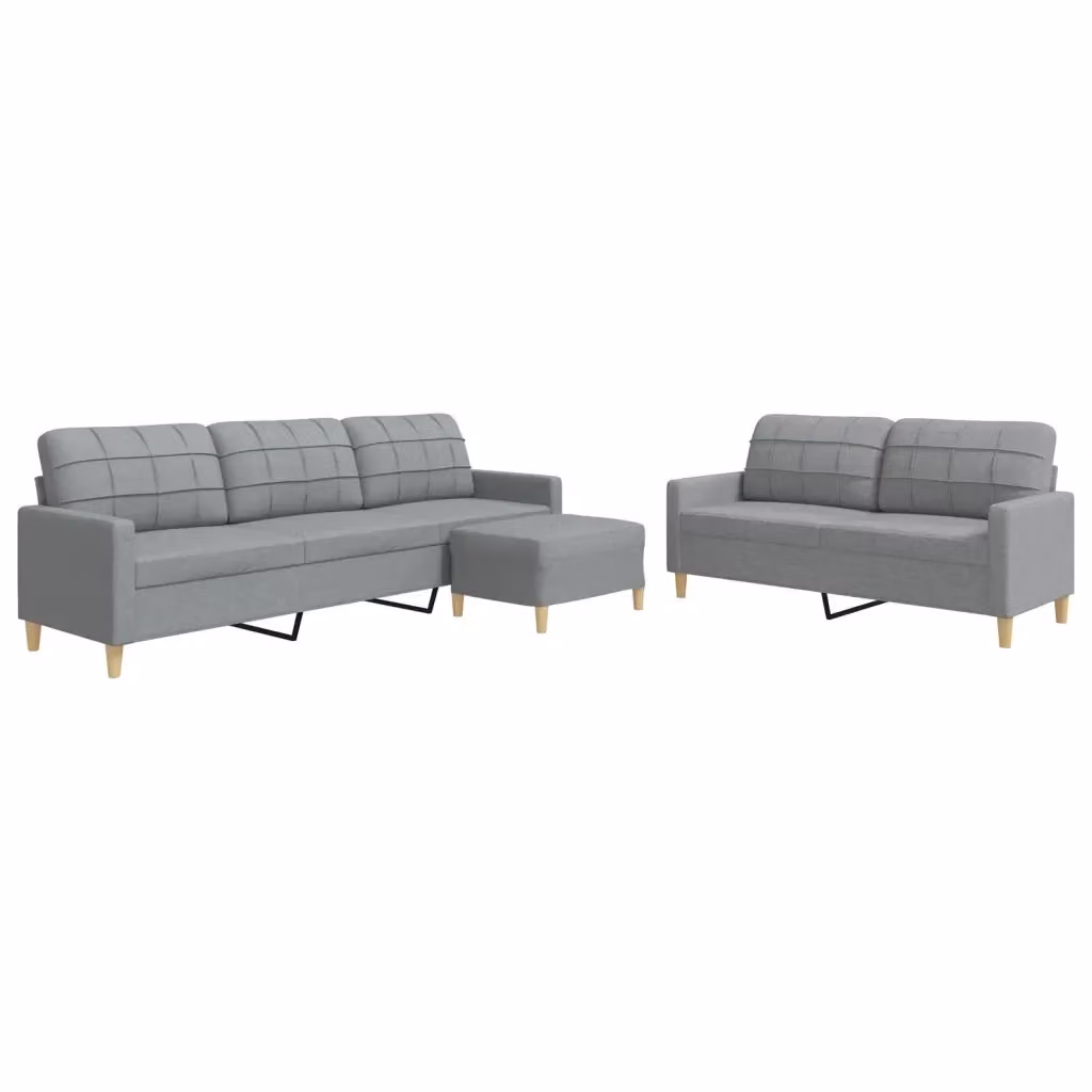 vidaXL Set di Divani 3 pz con Poggiapiedi Grigio in Tessuto e Struttura in Metallo – 2