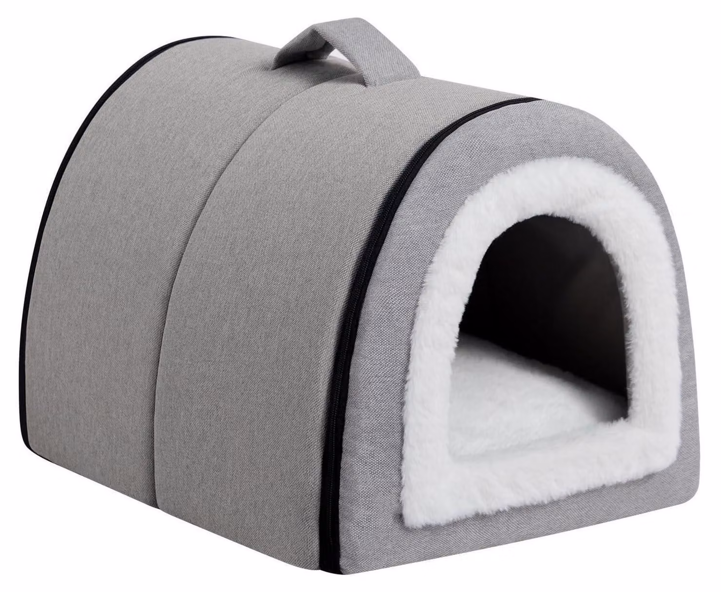 Cuccia per gatti, lettino per cani piccoli, colore grigio, dimensioni 42x35x35 cm, materiale: lino/cotone PP, 2 in 1: cuccia e divanetto