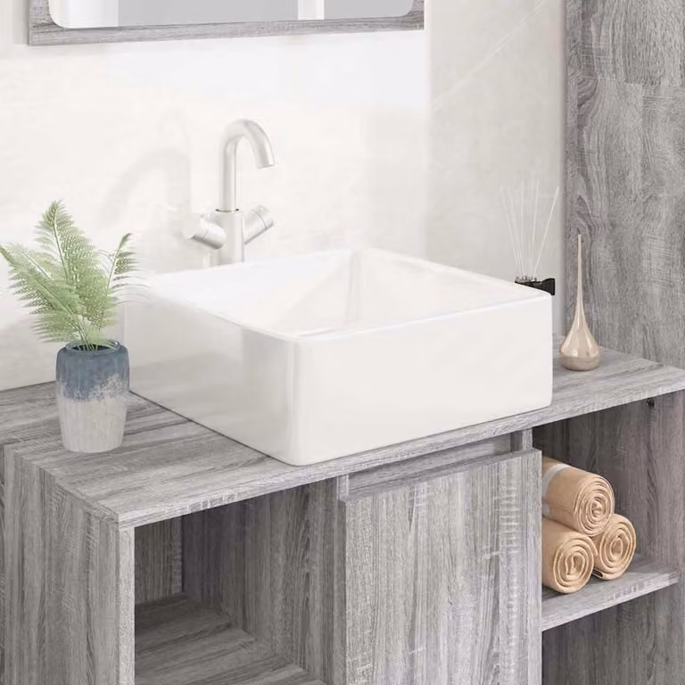 Lavandino da appoggio quadrato vidaXL in ceramica bianca L/P/H: 37 x 37 x 13 cm