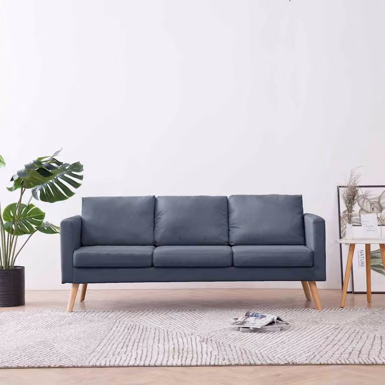 vidaXL Divano a 3 Posti Moderno in Tessuto Grigio con Struttura in Legno Solido