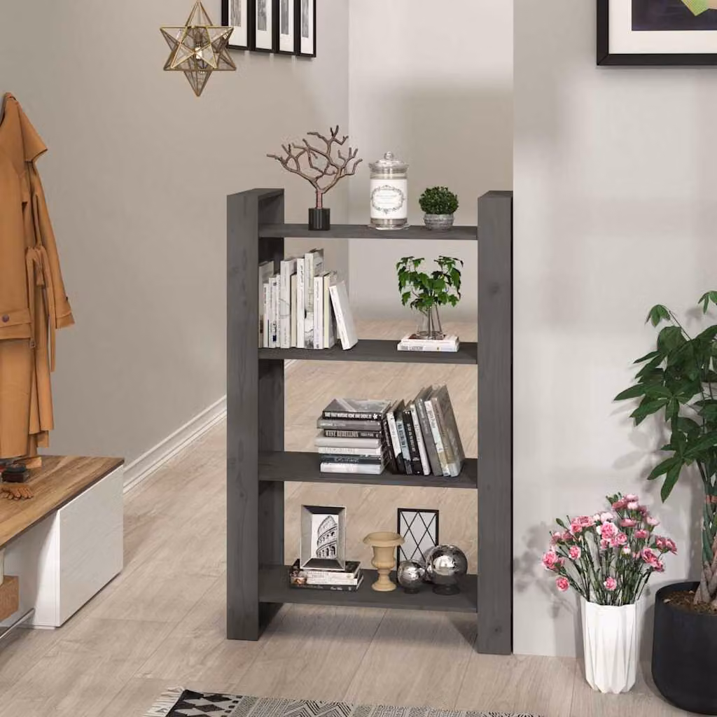 Libreria/Divisorio vidaXL in Legno di Pino Massello Grigio L: 80 cm, P: 35 cm, H: 125 cm