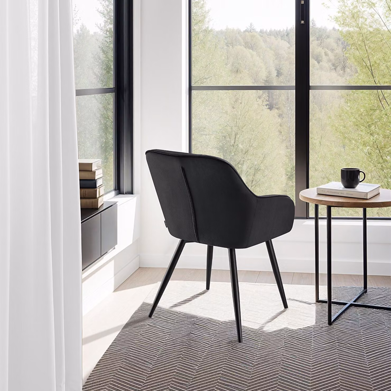 Set di 4 sedie moderne tectake in velluto nero per sala da pranzo e cucina – 3