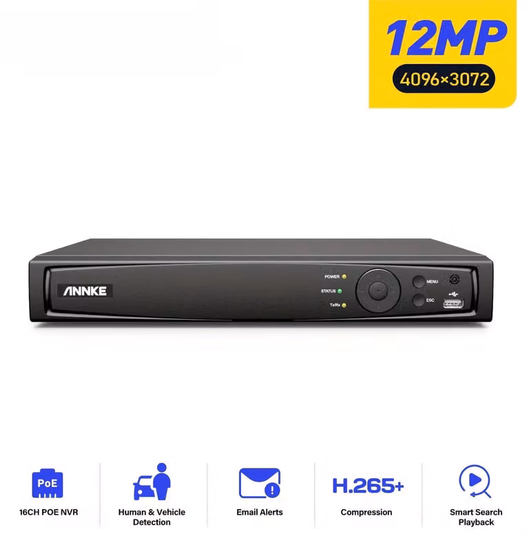 Sistema di videosorveglianza – Registratore NVR a 16 canali – Risoluzione ultra-elevata da 12MP – Notifiche tramite app in tempo reale
