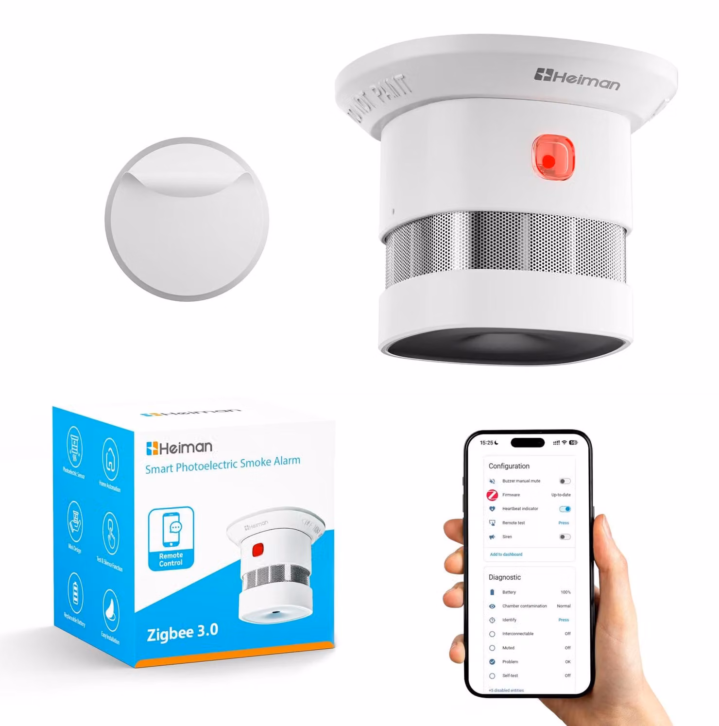 Rilevatore di fumo Zigbee - Sensore ottico - Allarme 85 dB - Sensore 10 anni - Con base magnetica