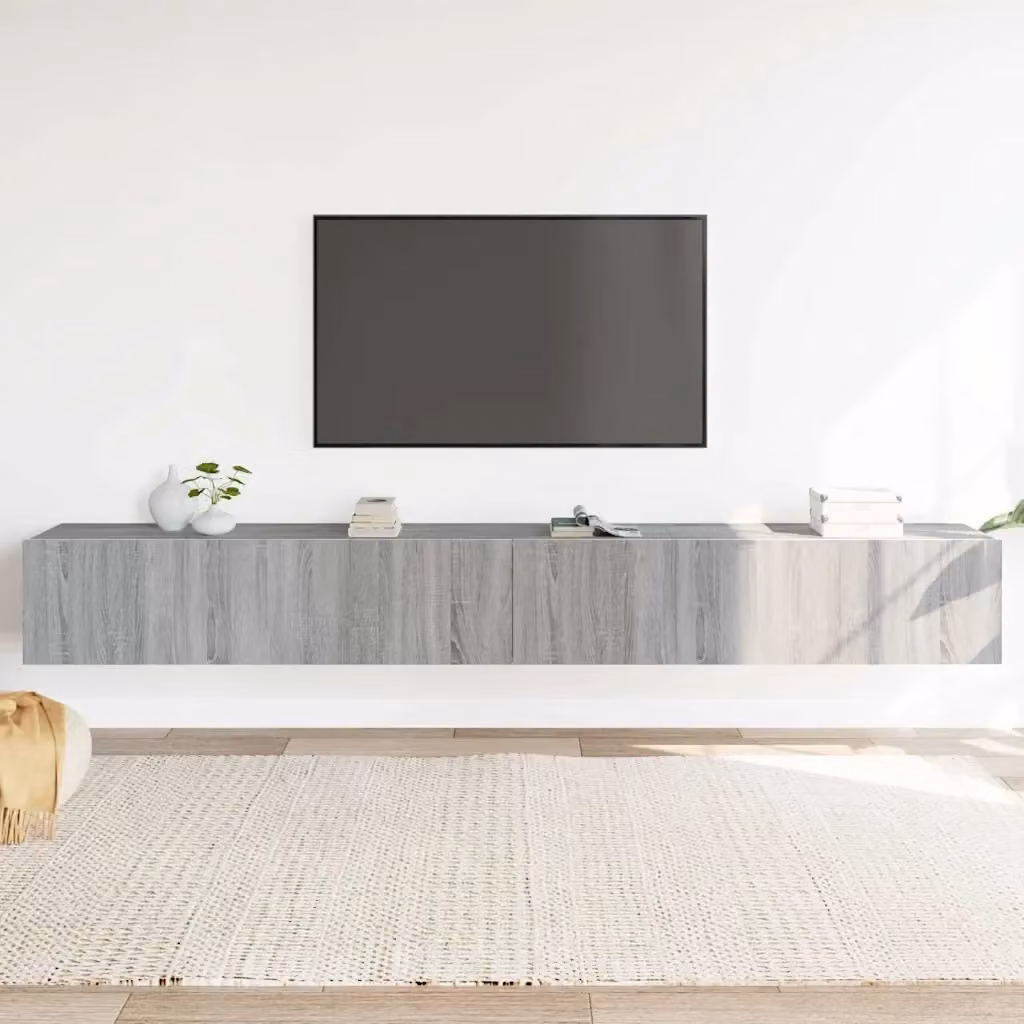 Set di mobili porta TV da 3 pezzi in legno multistrato grigio, design classico per soggiorno, montaggio a parete, L: 80 cm, P: 30 cm, H: 30 cm – 2