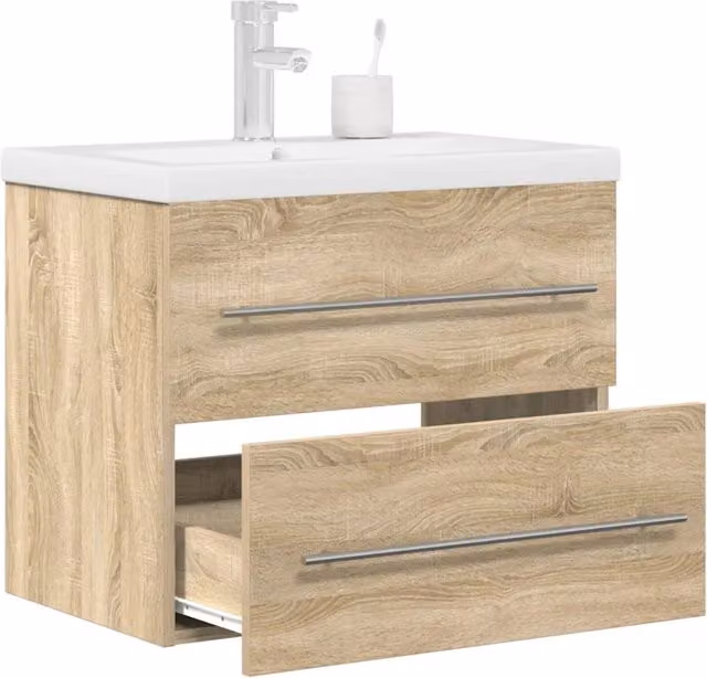 Set Mobili da Bagno Moderno vidaXL in Legno Rovere e Bianco con Mobile Lavabo e Pensile a Parete L/P/H: 60,0 x 38,5 x 48,0 cm
