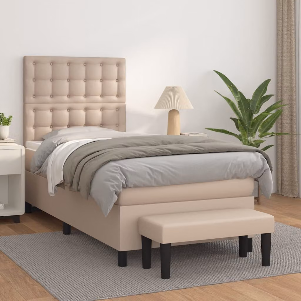 vidaXL Giroletto a Molle con Materasso in Similpelle Colore Cappuccino L/P/H: 90 x 190 cm