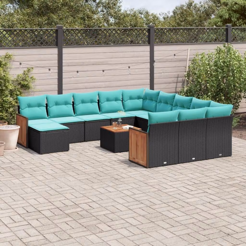 Maison Exclusive - Set da giardino 13 pezzi con cuscini, polyrattan nero
