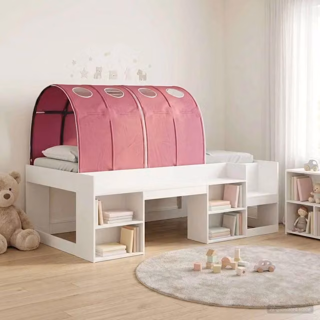 Letto con Tunnel 3 pz Bianco e Rosso Legno ingegnerizzato 3423585
