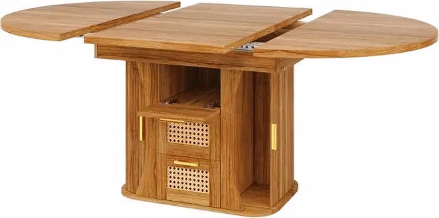 Tavolo da pranzo allungabile con cassetti in rattan, MDF effetto legno 118-158 cm, nero/naturale/marrone