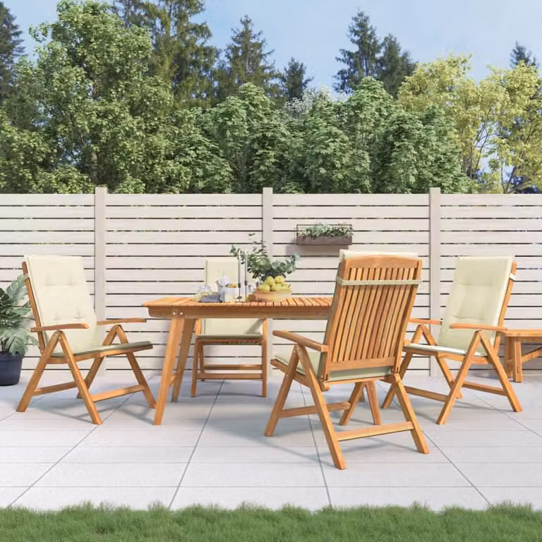 Set di 4 sedie pieghevoli reclinabili con cuscini vidaXL in legno di teak marrone e beige