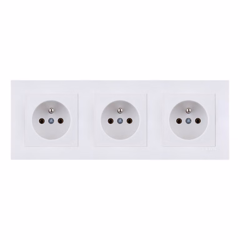 3x Presa elettrica con PERNO Singola Bianca + Cornice Bianca EXEN