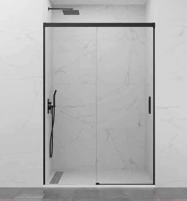 Box doccia frontale BASIC 1 fisso + 1 scorrevole 180-190 cm (66-71) nero opaco vetro trasparente