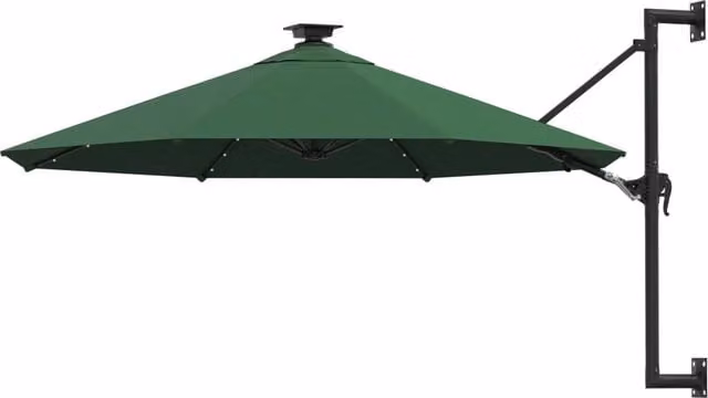 Ombrellone da parete con palo in metallo e LED verde, diametro 300 cm