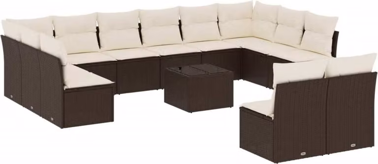 Set Divani da Giardino 13 pz con Cuscini Marrone in Polyrattan