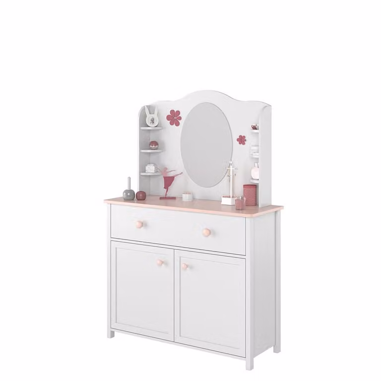 Cassettiera con estensione LEGUAN – bianco / rosa
