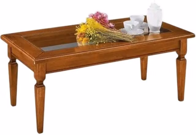 Tavolino in legno massello con piano in vetro tinta noce misura l.120 p.60 h.47 - Mobili 2G