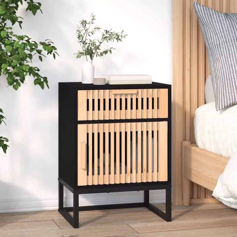 Comodino vidaXL in stile scandinavo nero in legno e metallo L: 40 cm, P: 30 cm, H: 55,5 cm