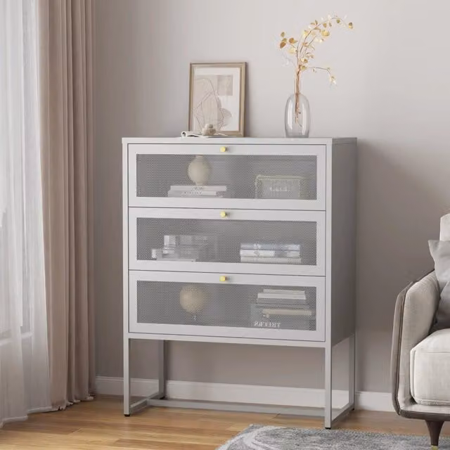 Cassettiera Sund en.casa in acciaio con frontali traforati grigio L: 105 cm, H: 80 cm, P: 40 cm