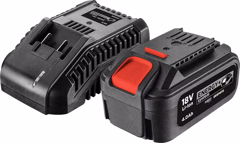 Batteria GRAPHITE 4ah con caricabatterie Kit E+: 58G004 (batteria Energy+ 18V, Li-Ion 4.0Ah), 58G002 (caricabatterie Energy+, 2.3A)