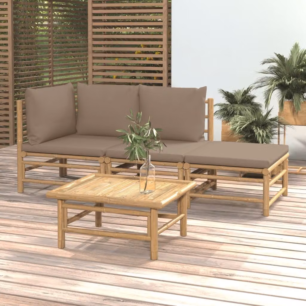 Maison Exclusive - Set da giardino da 4 pezzi con cuscini color taupe in bambù