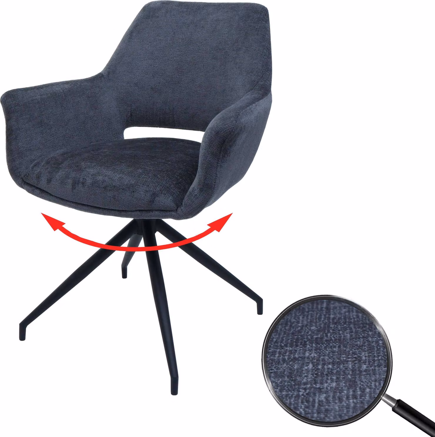 Sedia da pranzo HWC-M53, sedia da cucina imbottita con braccioli, posizione girevole automatica, metallo tessuto MVG ~ grigio scuro