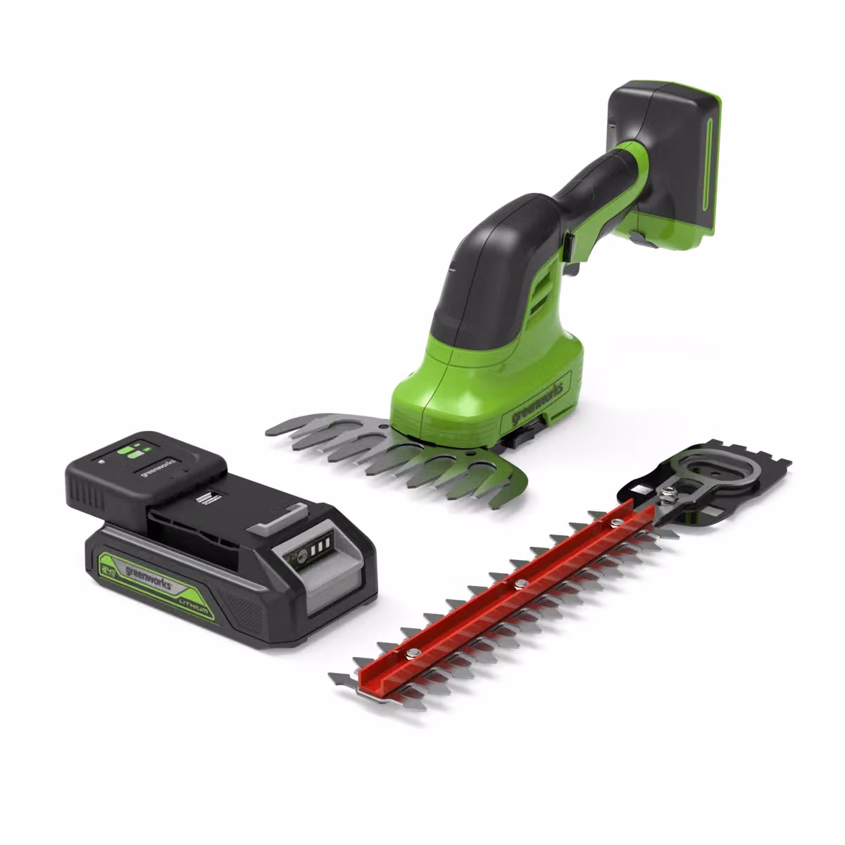 Greenworks POWERALL 24V Cesoia per arbusti 2 in 1 con batteria ricaricabile da 2Ah, colore verde