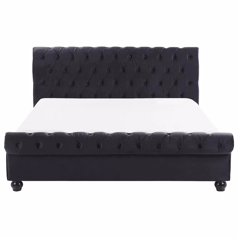 Letto matrimoniale Beliani in velluto nero stile Chesterfield con gambe in legno di pioppo L/P/H: 140 x 200 cm – 2