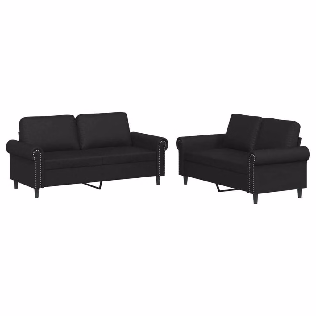 Set di Divani 2 pz con Cuscini Nero in Pelle finta