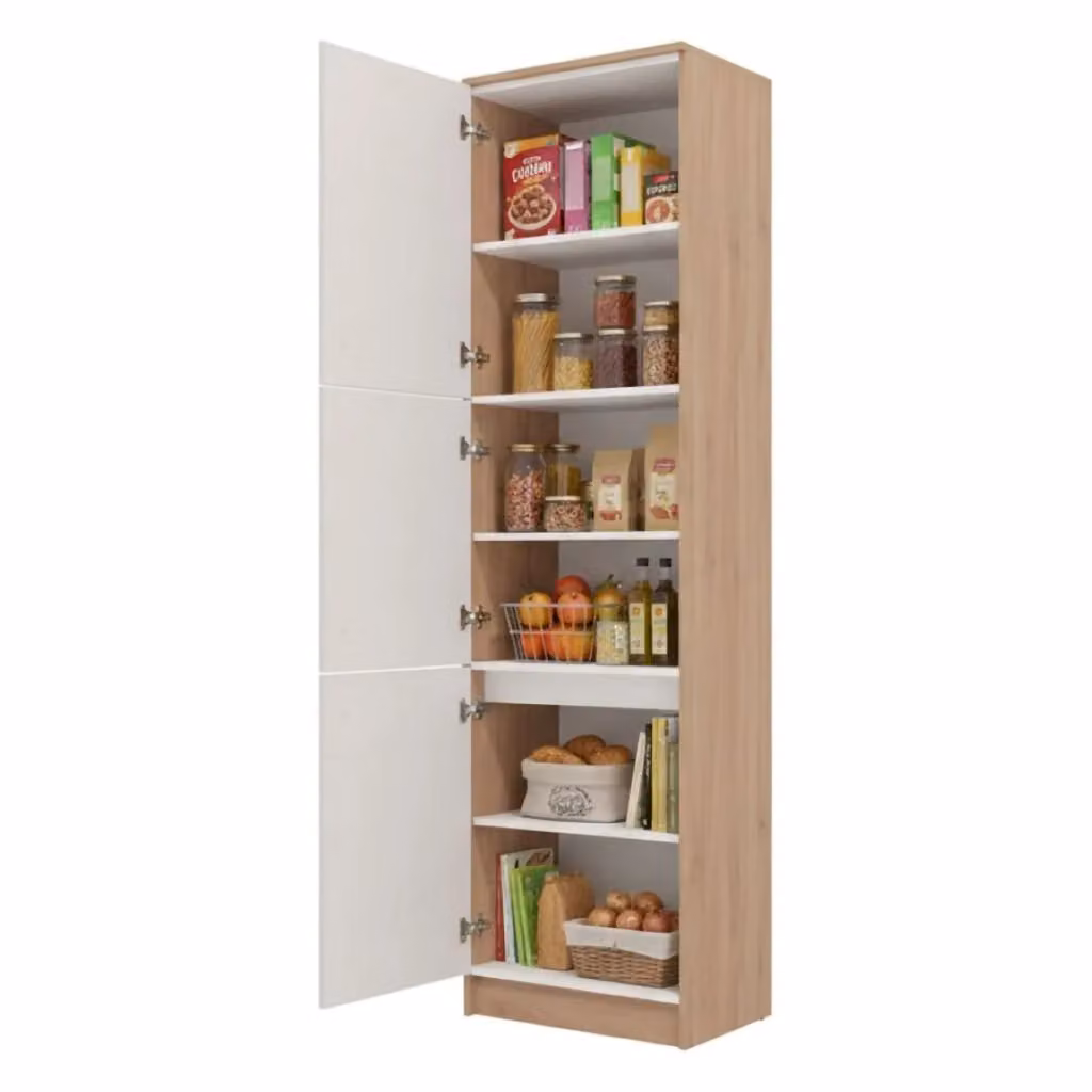 Dispensa da Cucina DMORA Moderna con Ante a Battente e Ripiani Interni, L/P/H: 60 x 58.5 x 216 cm, Colore Beige – 2