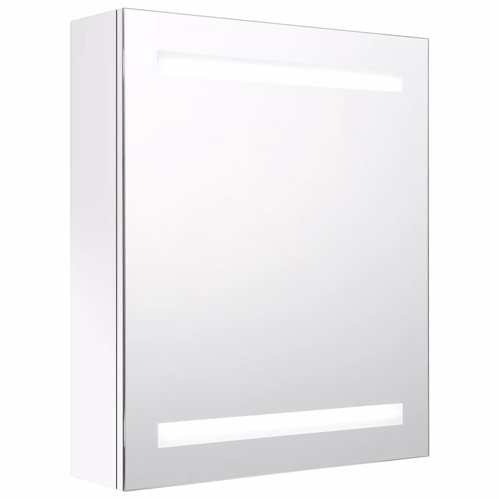 Armadietto Bagno con Specchio e LED Bianco Lucido 50x14x60 cm