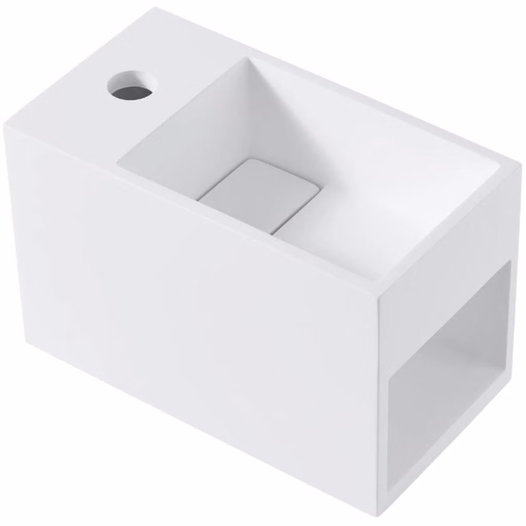 CERANO - Lavabo in marmo colato Zeno, da appendere a sinistra - bianco opaco - 33x18 cm