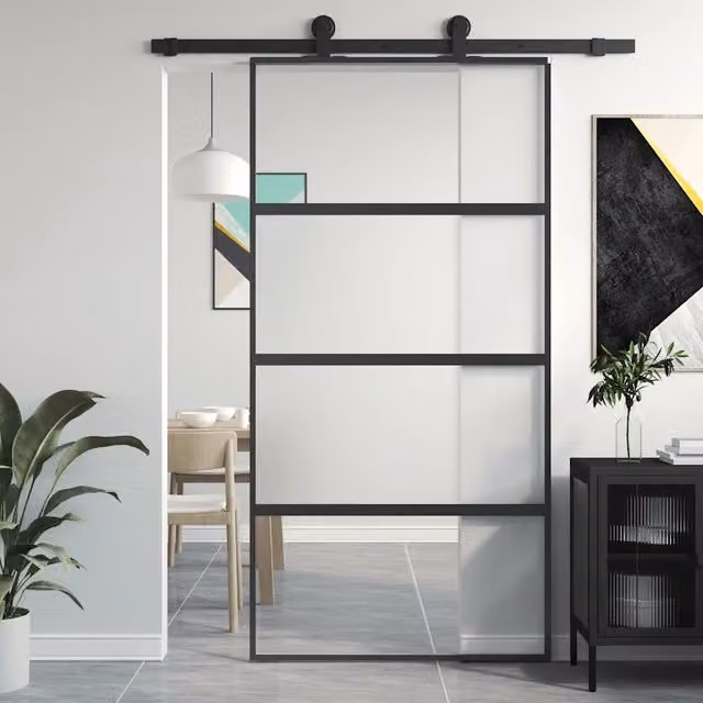 Porta Scorrevole vidaXL in Vetro Trasparente e Alluminio, Colore Nero, L: 102,5 cm, H: 205 cm