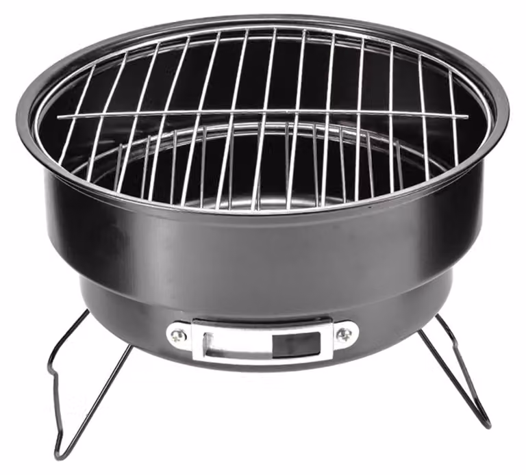 Barbecue portatile rotondo da 25 cm, ideale per grigliate, con maniglia